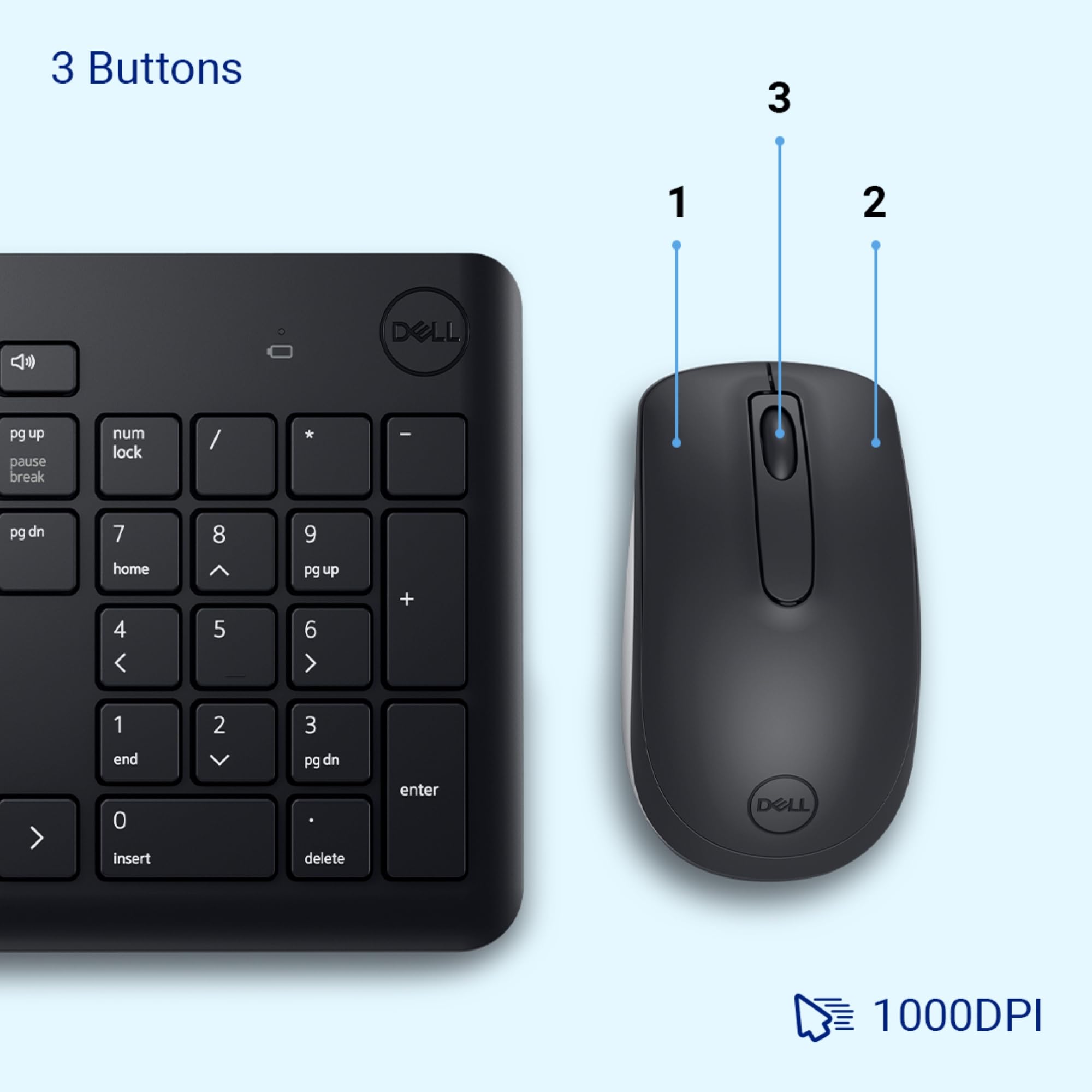 KM3322W Wireless USB Keyboard and Mouse Combo, Anti-Fade & Spill-Resistant Keys, up to 36 Month Battery Life, 3Y Advance Exchange Warranty - Black