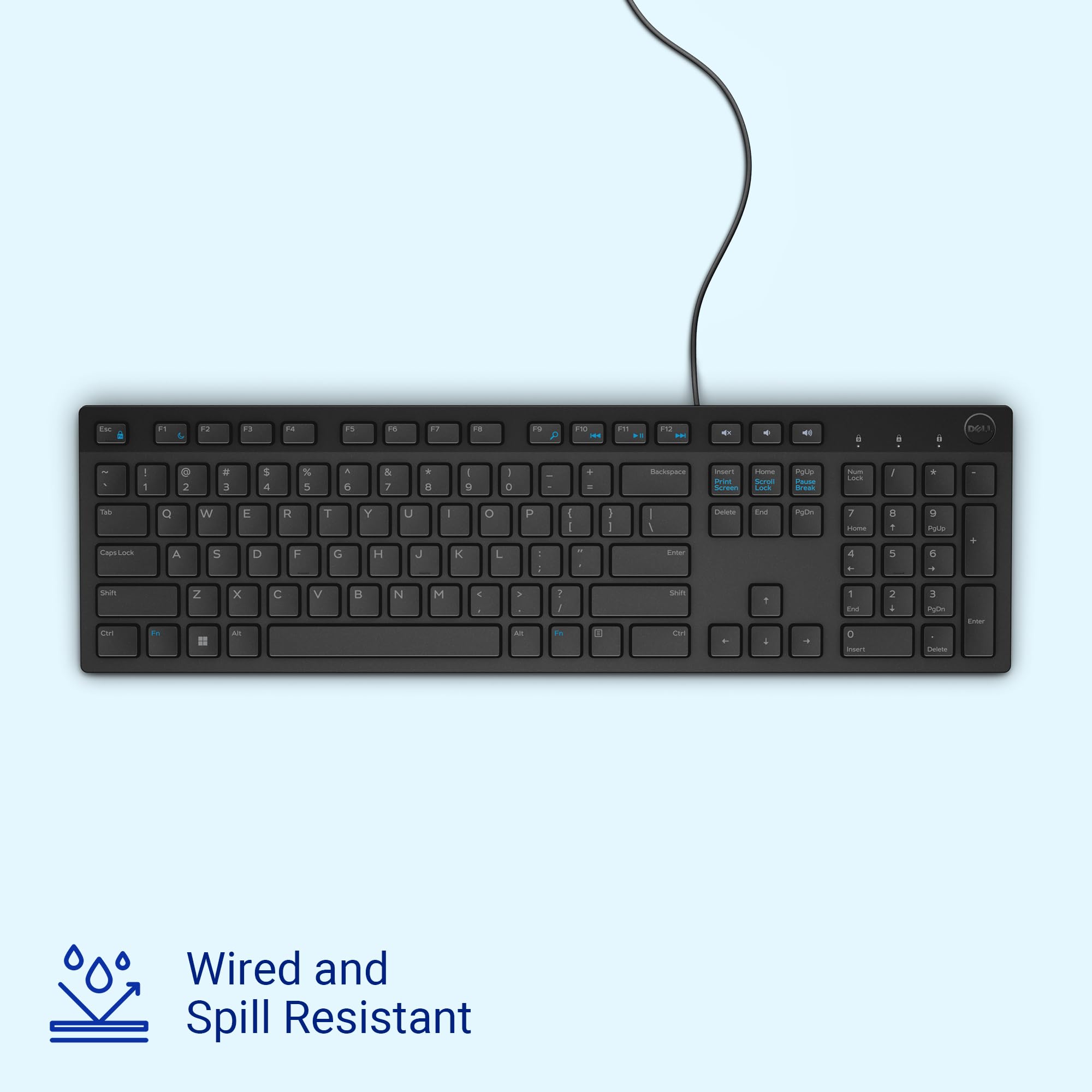 KB216 Wired Multimedia Keyboard - Full-Size Layout with USB Interface, Chiclet Keys, Spill Resistance with 3 Indicator Lights| Plug and Play| Hot Keys: Volume, Mute, Play/Pause, Backward, Forward