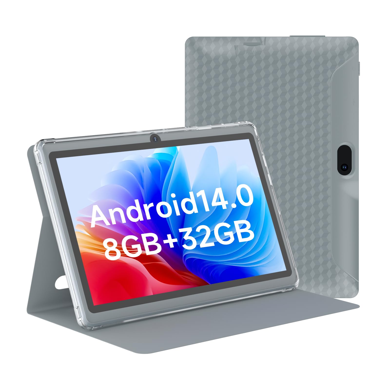 Tablet 7 Inch Android 14.0 with Protective Case, 8GB (4+4GB Expand) RAM+32GB ROM, IPS Screen, Dual Camera, Bluetooth 5.0 WiFi Tab (Gray)