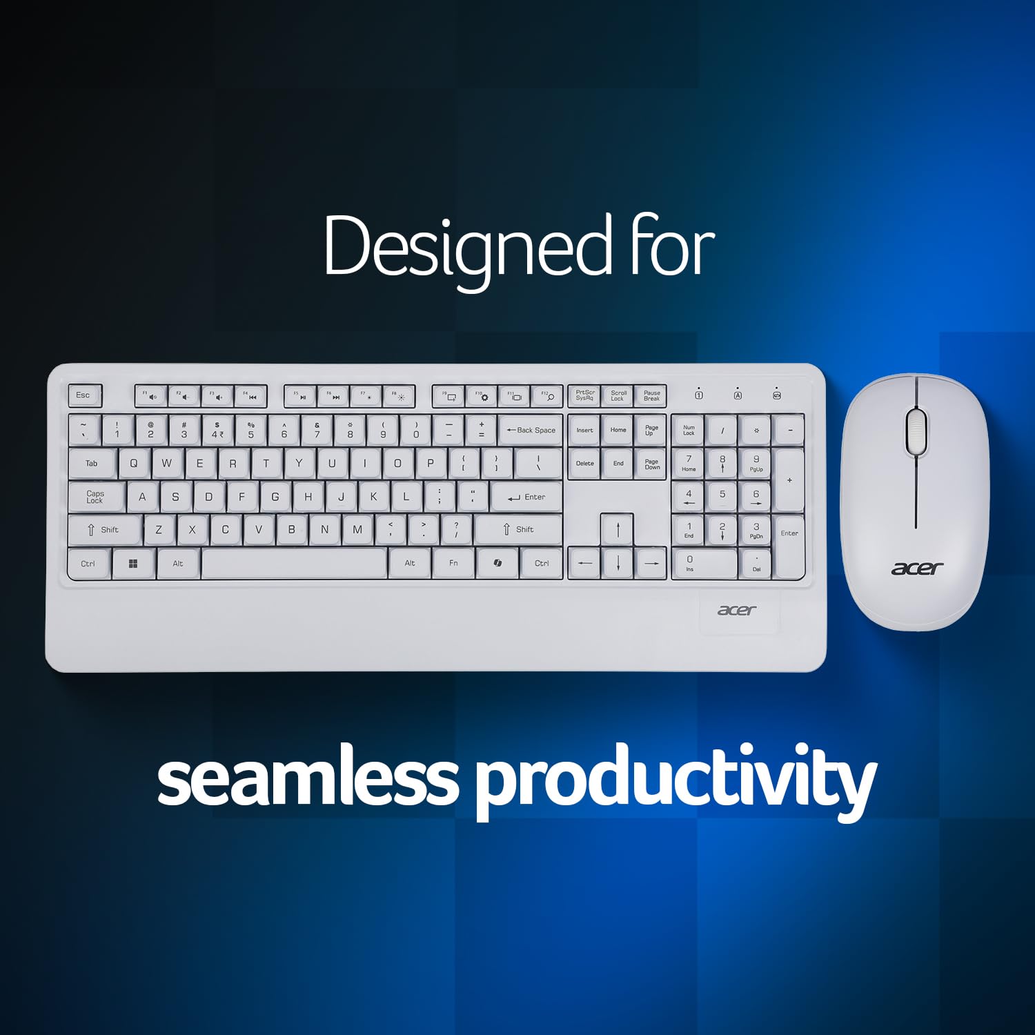 PalmEase Wireless Keyboard & Mouse Combo with Palm Rest | 2.4GHz, 1600 DPI, Co-Pilot Key, Rupee ₹ Symbol | 10m Range, 10M Keystroke Life, Power Saving Mode | Windows & Mac Compatible – White