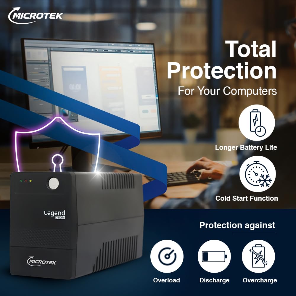 Legend 750M Line Interactive UPS 650VA/360W | Microprocessor Based UPS for CCTV Camera, WiFi Router, Medical Equipment & Broadcast Studio | 2 Year Electronics Warranty + 1 Year Battery