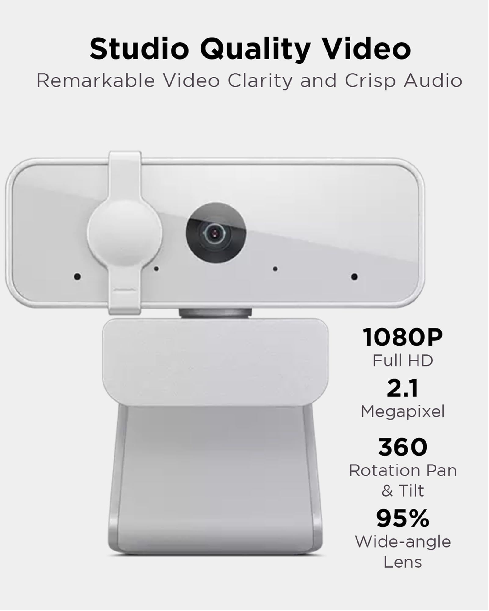 300 FHD Webcam with Full Stereo Dual Built-in Mics | FHD 1080P 2.1 Megapixel CMOS Camera with USB |Ultra-Wide 95° Lens, 4X Digital Zoom | 360 Rotation | Flexible Mount | Cloud Grey
