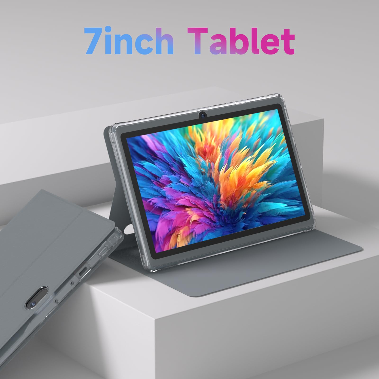 Tablet 7 Inch Android 14.0 with Protective Case, 8GB (4+4GB Expand) RAM+32GB ROM, IPS Screen, Dual Camera, Bluetooth 5.0 WiFi Tab (Gray)