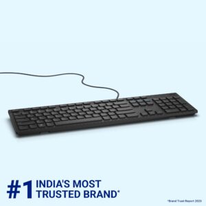 Dell KB216 Wired Multimedia Keyboard - Full-Size Layout with USB Interface, Chiclet Keys, Spill Resistance with 3 Indicator Lights| Plug and Play| Hot Keys: Volume, Mute, Play/Pause, Backward, Forward
