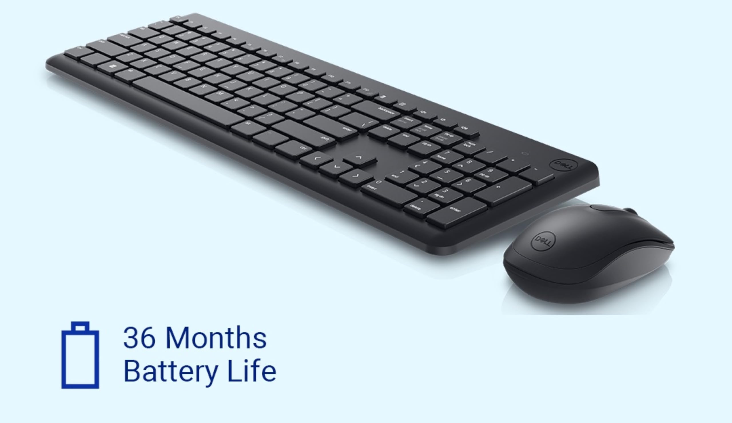 KM3322W Wireless USB Keyboard and Mouse Combo, Anti-Fade & Spill-Resistant Keys, up to 36 Month Battery Life, 3Y Advance Exchange Warranty - Black