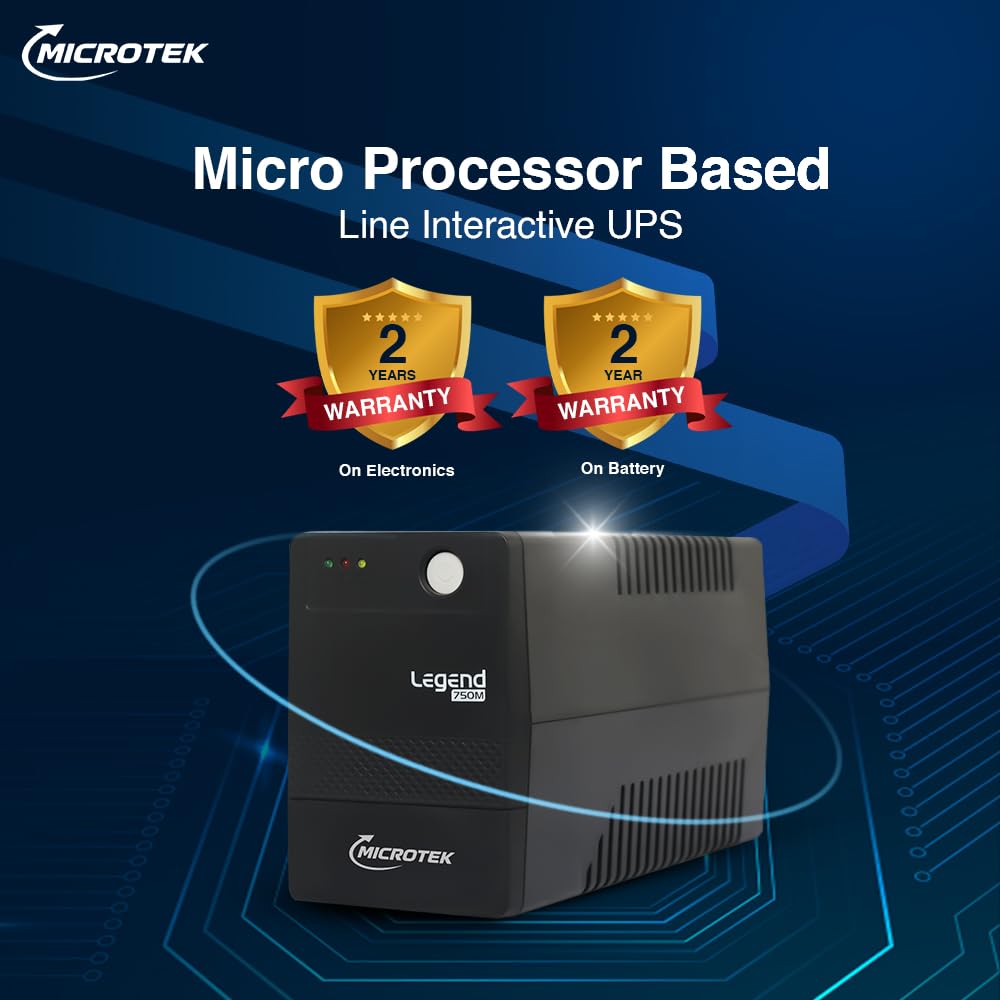 Legend 750M Line Interactive UPS 650VA/360W | Microprocessor Based UPS for CCTV Camera, WiFi Router, Medical Equipment & Broadcast Studio | 2 Year Electronics Warranty + 1 Year Battery