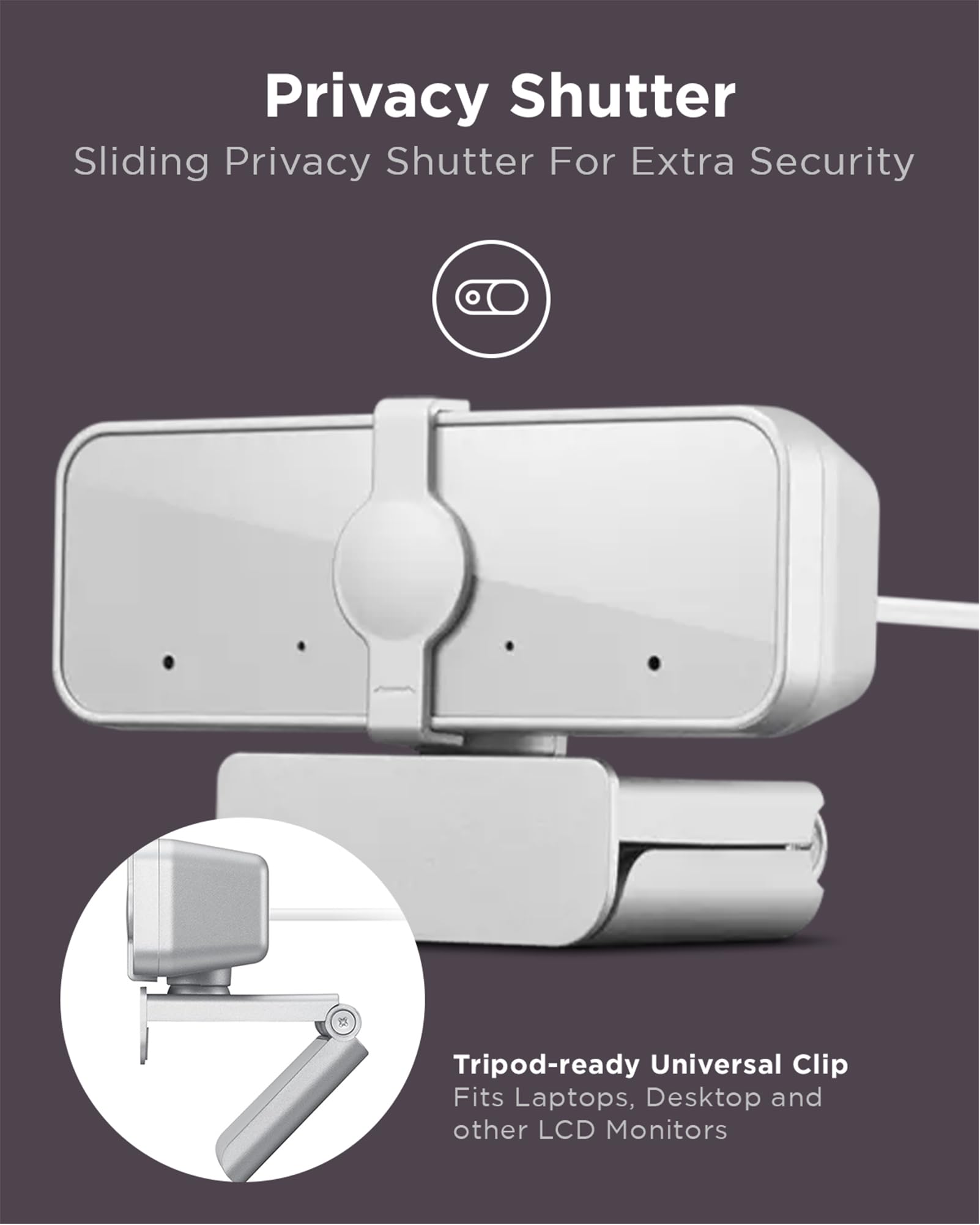 300 FHD Webcam with Full Stereo Dual Built-in Mics | FHD 1080P 2.1 Megapixel CMOS Camera with USB |Ultra-Wide 95° Lens, 4X Digital Zoom | 360 Rotation | Flexible Mount | Cloud Grey