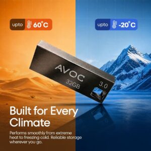 AVOC Flash F02 32GB USB 3.0 Pen Drive, High-Speed Metal USB Flash Drive, Durable Metal Body, Compatible with Laptop, Desktop, Audio Player, Plug & Play Data Storage