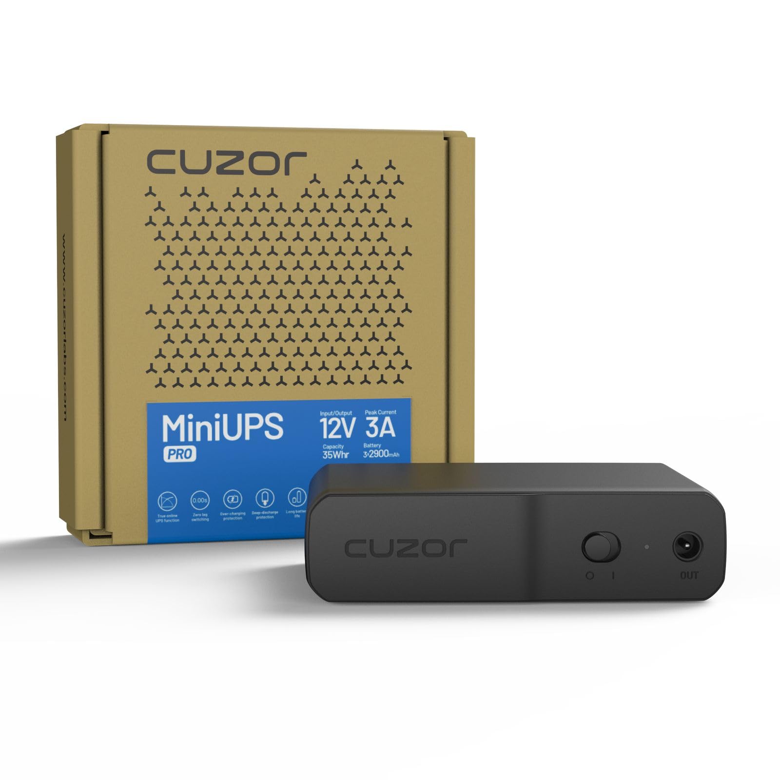 Cuzor Mini UPS PRO 12V Router UPS up to 3A | Up to 8 Hours | 3×2900 mAh | WiFi UPS Power Backup | Backup for broadband Modem