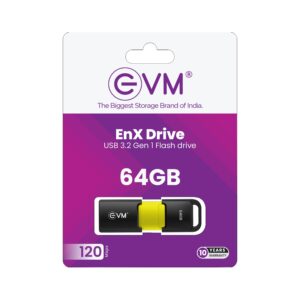 EVM EnX 64GB USB 3.2 Gen 1 Flash Drive | Exceptional 120MB/s Read| Sturdy Premium Metal Body | Convenient Integrated Key Loop | Laptop Desktop Smart TV Car Stereo | 10 Years Warranty (ENX/64GB)