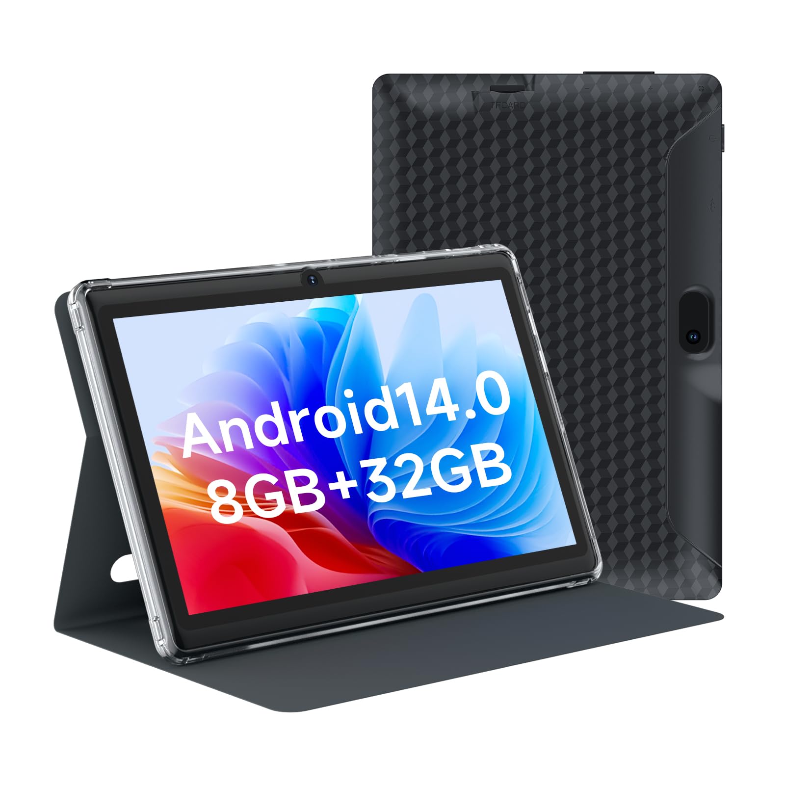 Tablet 7 Inch Android 14.0 with Protective Case, 8GB (4+4GB Expand) RAM+ 32GB ROM, IPS Screen, Dual Camera, Bluetooth 5.0 WiFi Tab (Black)