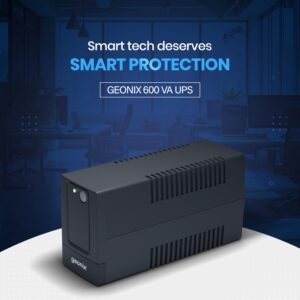 Geonix GXUPS600VA UPS 600VA/360W, Uninterrupted Power Supply System for Desktop PC Computers, Voltage Regulator, Auto Restart, Cold Start Function, BIS Approved, 2 Years Warranty, Black