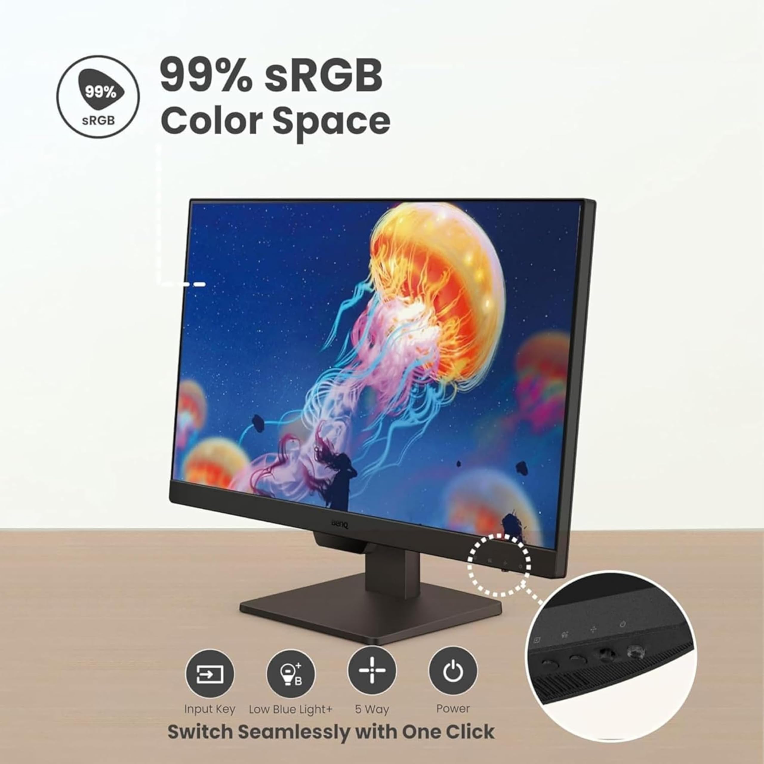 GW2490 24" (60.96 cm) 1920x1080p FHD IPS Monitor| 100Hz|99% sRGB|Eye-careU|Dual HDMI|Display Port|Bezel-Less|Eyesafe|VESA MediaSync|B.I.|Low Blue Light+| Speakers|VESA Wall mountable(Black)