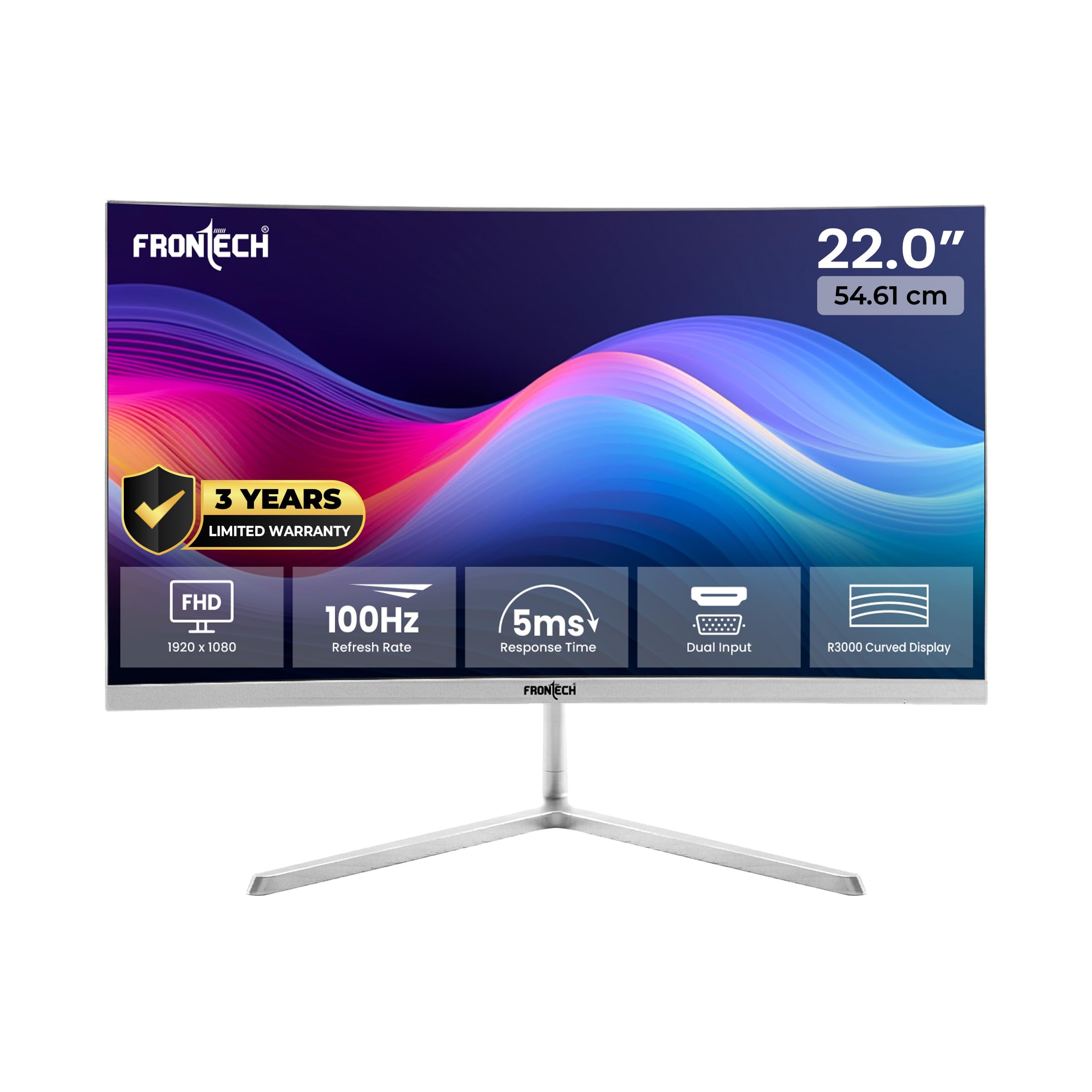 22-inch (55.88cm), LED, FHD 1920x1080,100Hz, White, 3500R Curved, Bezel Less Design, HDMI & VGA Ports Monitor (MON-0079C)