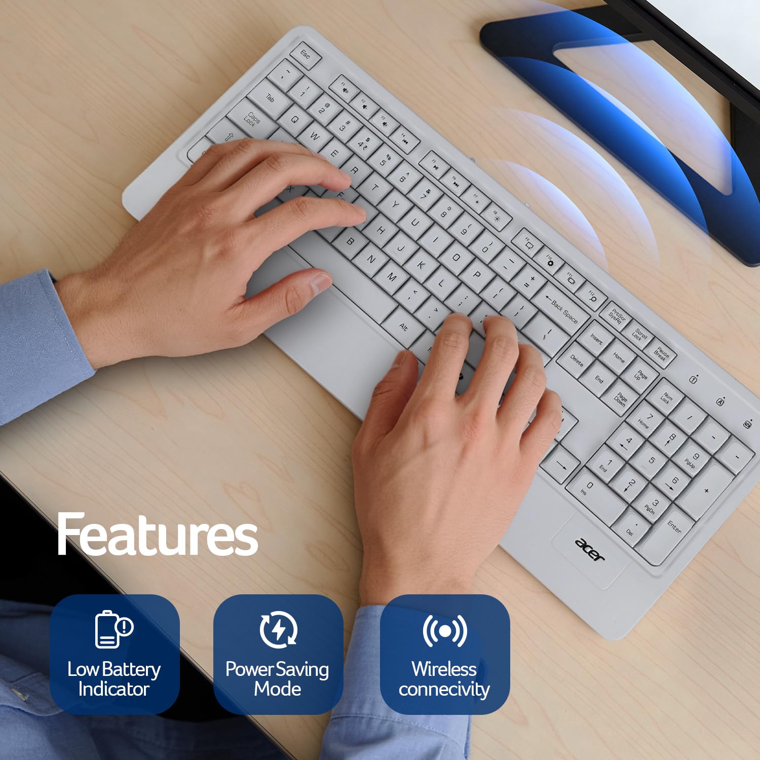 PalmEase Wireless Keyboard & Mouse Combo with Palm Rest | 2.4GHz, 1600 DPI, Co-Pilot Key, Rupee ₹ Symbol | 10m Range, 10M Keystroke Life, Power Saving Mode | Windows & Mac Compatible – White
