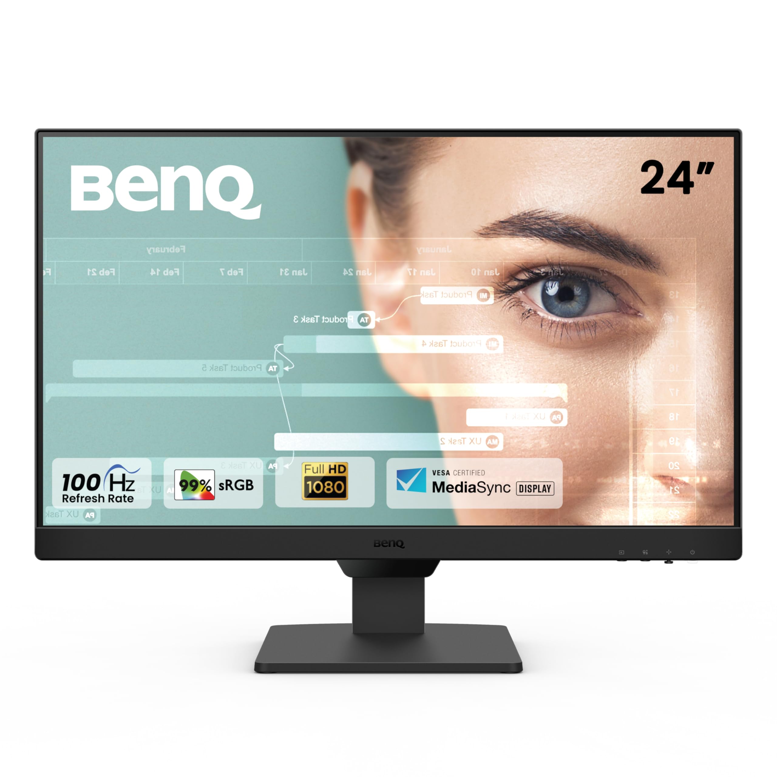 GW2490 24" (60.96 cm) 1920x1080p FHD IPS Monitor| 100Hz|99% sRGB|Eye-careU|Dual HDMI|Display Port|Bezel-Less|Eyesafe|VESA MediaSync|B.I.|Low Blue Light+| Speakers|VESA Wall mountable(Black)