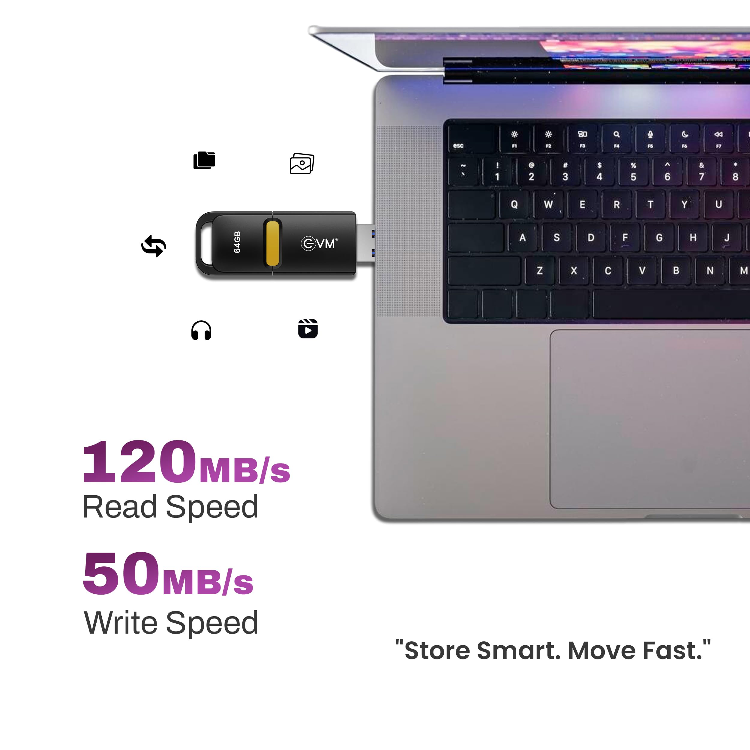 EnX 64GB USB 3.2 Gen 1 Flash Drive | Exceptional 120MB/s Read| Sturdy Premium Metal Body | Convenient Integrated Key Loop | Laptop Desktop Smart TV Car Stereo | 10 Years Warranty (ENX/64GB)