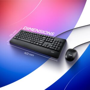 Acer PalmEase Wired Keyboard & Mouse Combo with Palm Rest |Plug & Play USB 2.0, 1600 DPI, Co-Pilot Key, Rupee ₹ Symbol | 10m Range, 10M Keystroke Life | Windows & Mac Compatible – Black