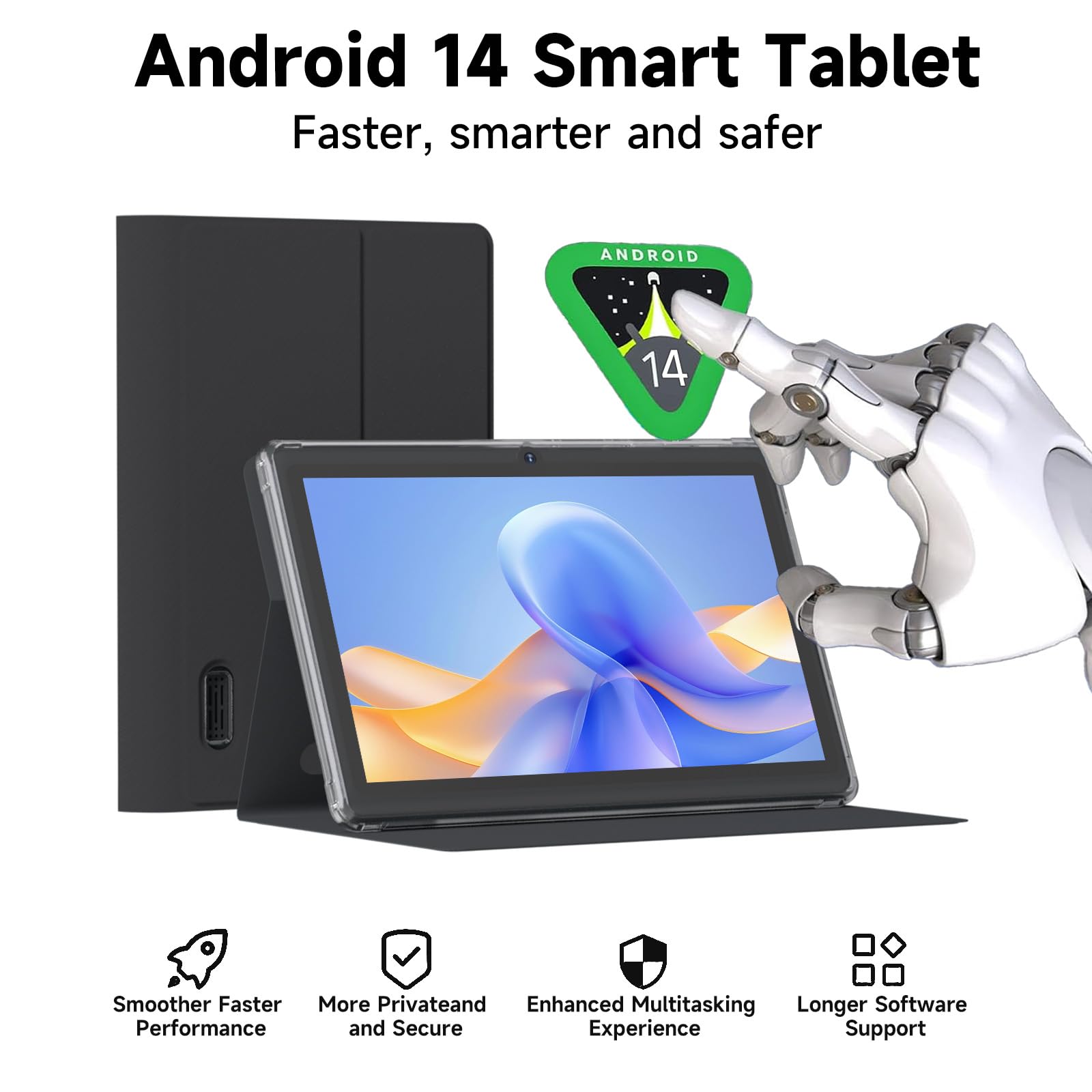 Tablet 7 Inch Android 14.0 with Protective Case, 8GB (4+4GB Expand) RAM+ 32GB ROM, IPS Screen, Dual Camera, Bluetooth 5.0 WiFi Tab (Black)