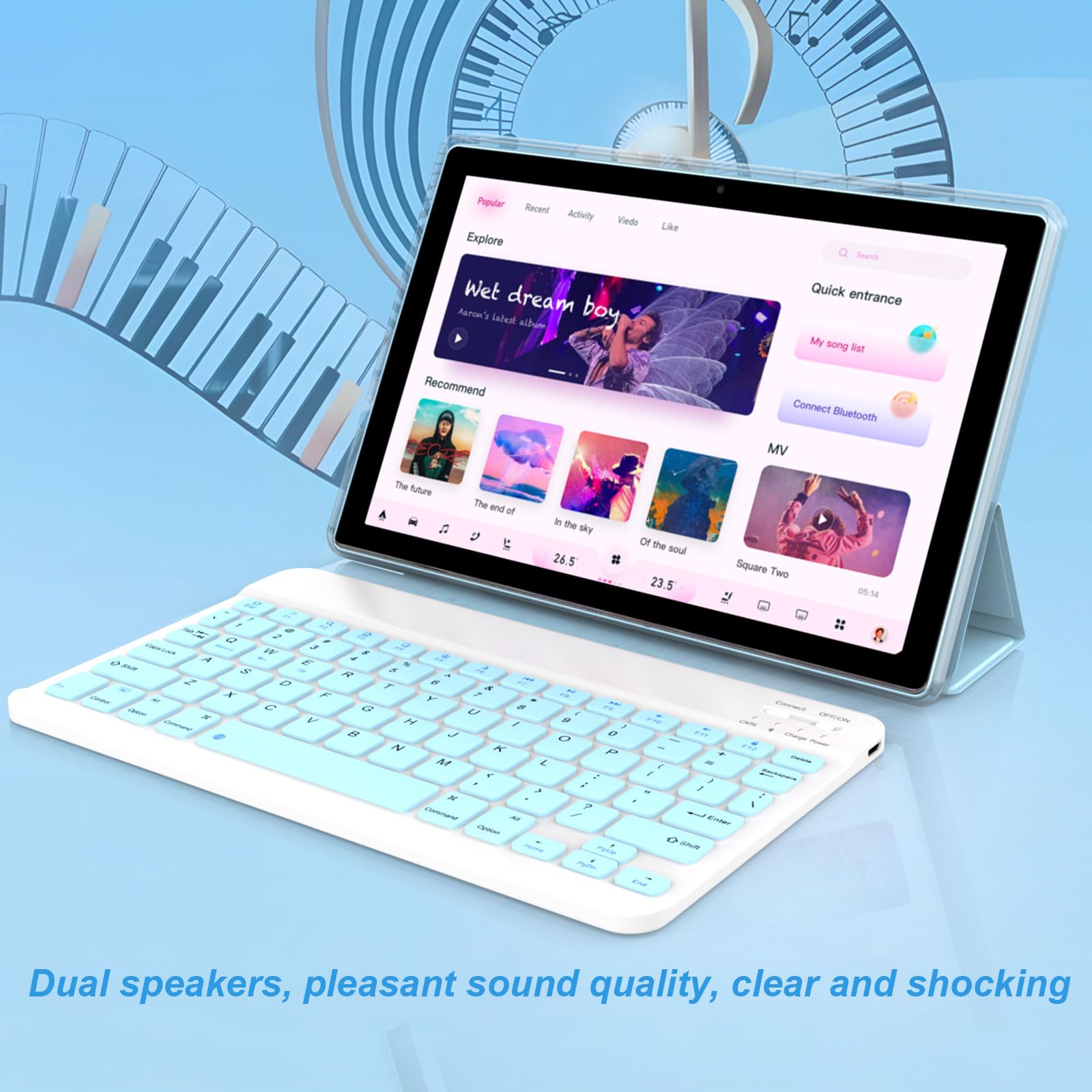 IWEGGO Android 15 Tablet, 10 inch 12GB RAM+64GB ROM+1TB Expandable, 1.8Ghz Quad-core Processor, 2 in 1 Tablets with Keyboard Case Mouse Stylus, 5G Wifi, 8MP Dual Camera, 1280*800 HD Screen Tablet Blue