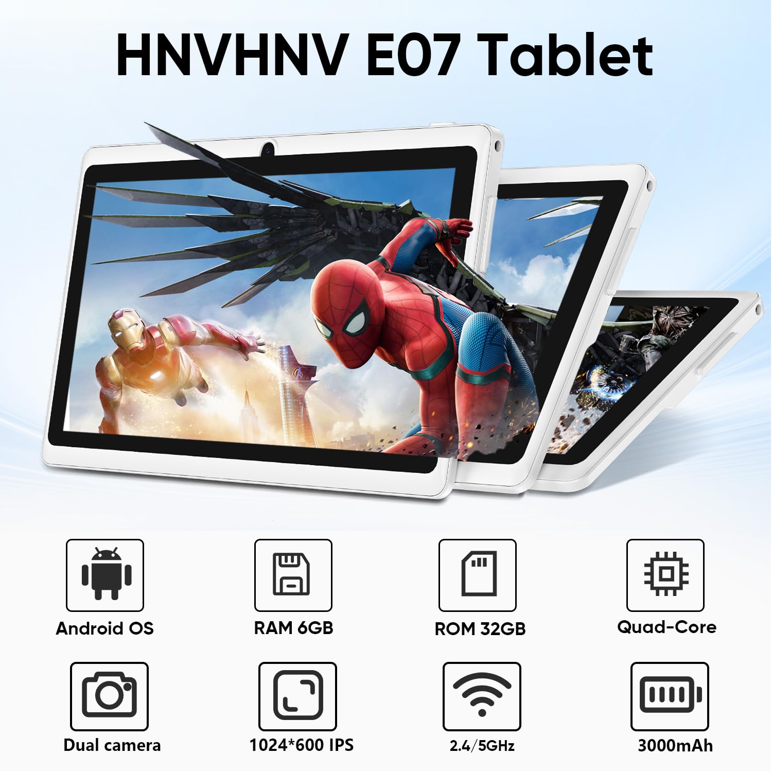 Android 15 Tablet 7 Inch Tablet, 9GB RAM 32GB ROM 1TB Expansion, Quad-core Processor, Dual Camera, 5G/2.4G WiFi, Bluetooth, Parental Control, Drop-Proof Case (Black)