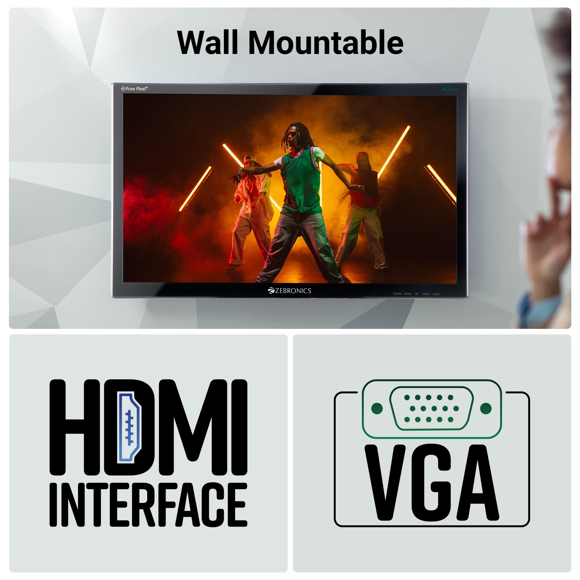 Zeb-V19Hd 18.5 Inch (46.99 Cm) Led Monitor with Supporting Hdmi, Vga Input, Hd 1366 X 768 Pixels, 16.7M Colors, Glossy Panel, Slim Design & Wall Mountable, Black