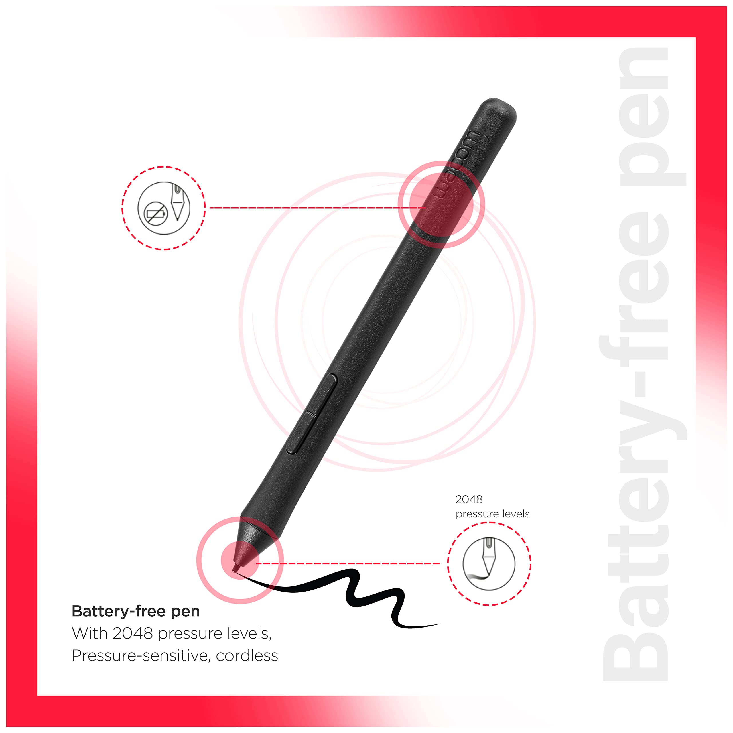 One by CTL-472/K0-CX Digital Drawing Graphics Pen Tablet (Red & Black) Small (6-inch x 3.5-inch)(15x8cm) | Battery Free Cordless Pen with 2048 Pressure Level