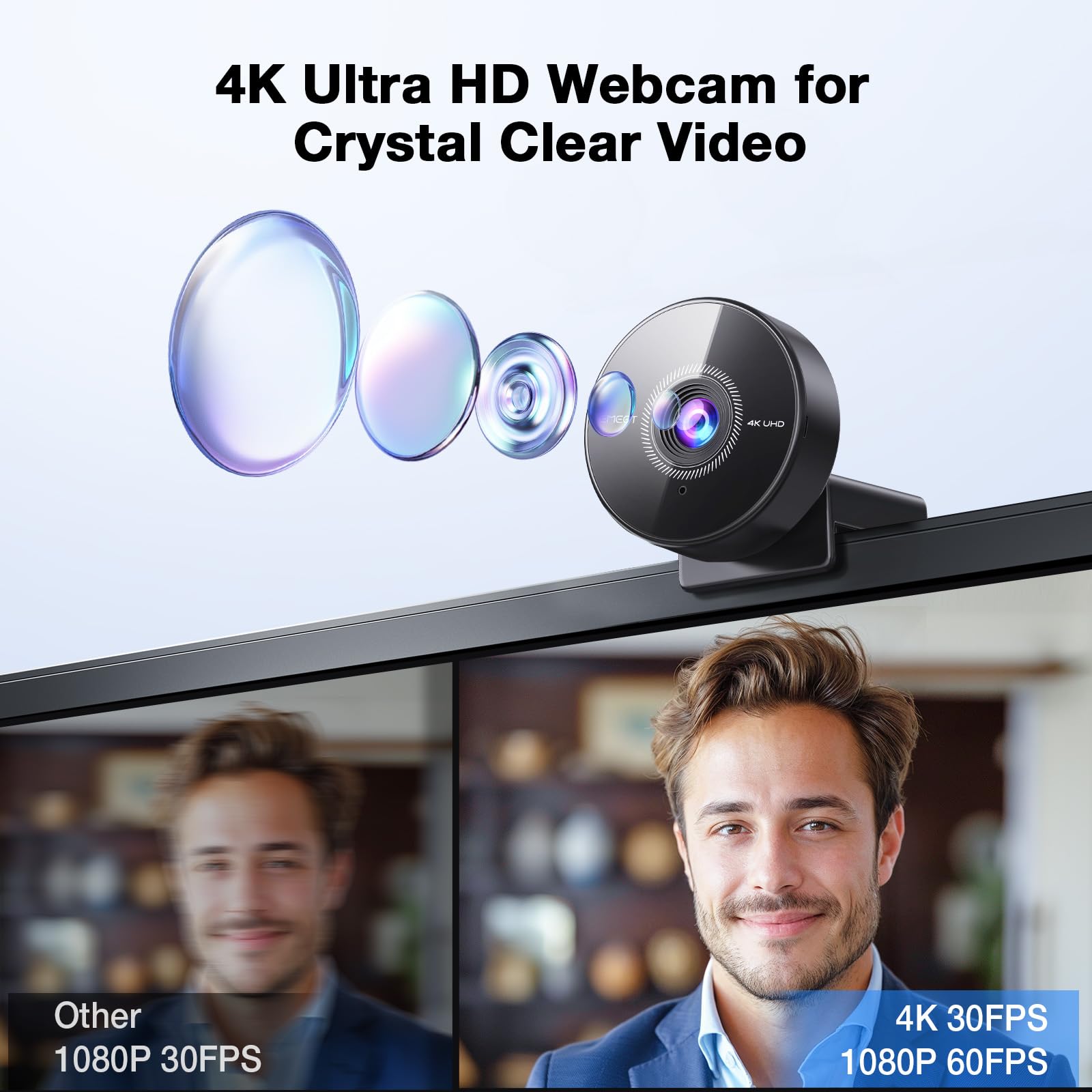 C950 4K Webcam for PC - 8 Megapixels UHD, PDAF Autofocus, Noise-Canceling Mic, 70° FOV, 1080P@60FPS, Privacy Cover, USB 2.0 Plug & Play, Ideal Camera for Zoom/Teams/Skype/Google Meet