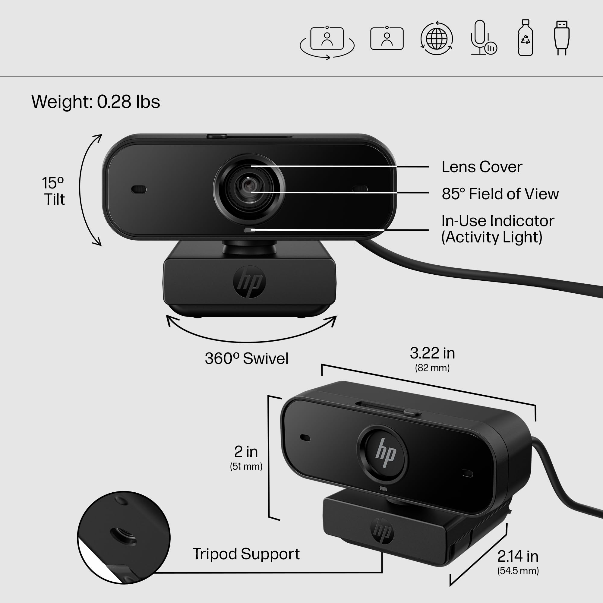 430 FHD Webcam, 2MP, Portable Plug-and-Play Webcam with Dual mics and auto Adjustment