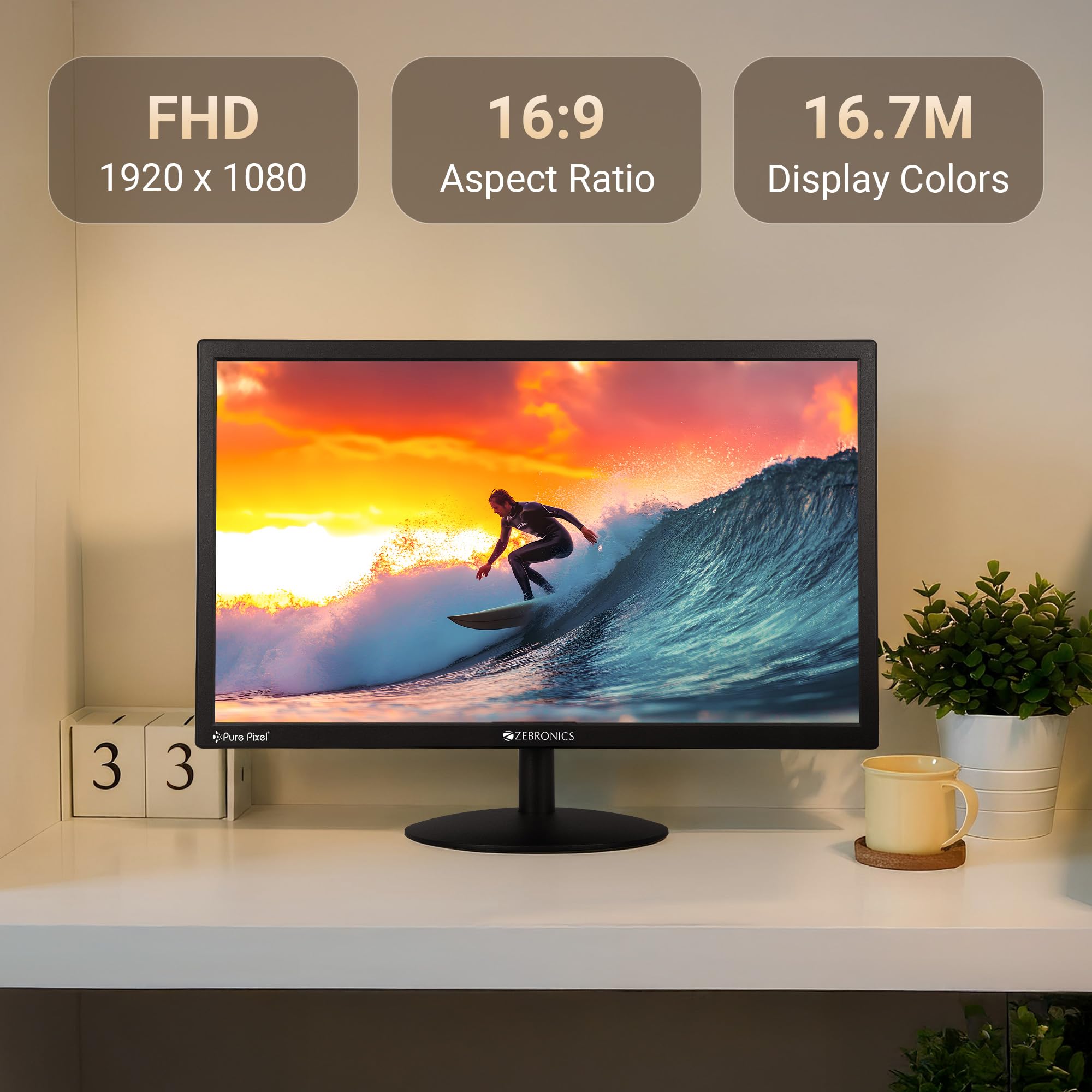 21.5” (54.6cm) LED Monitor, FHD 1920x1080, 250nits Brightness, Dual Input - HDMI/VGA, 2000000:1 Dynamic Contrast Ratio, 16.7M Colors, 16:9 Aspect Ratio, Wall Mountable (EA 122)