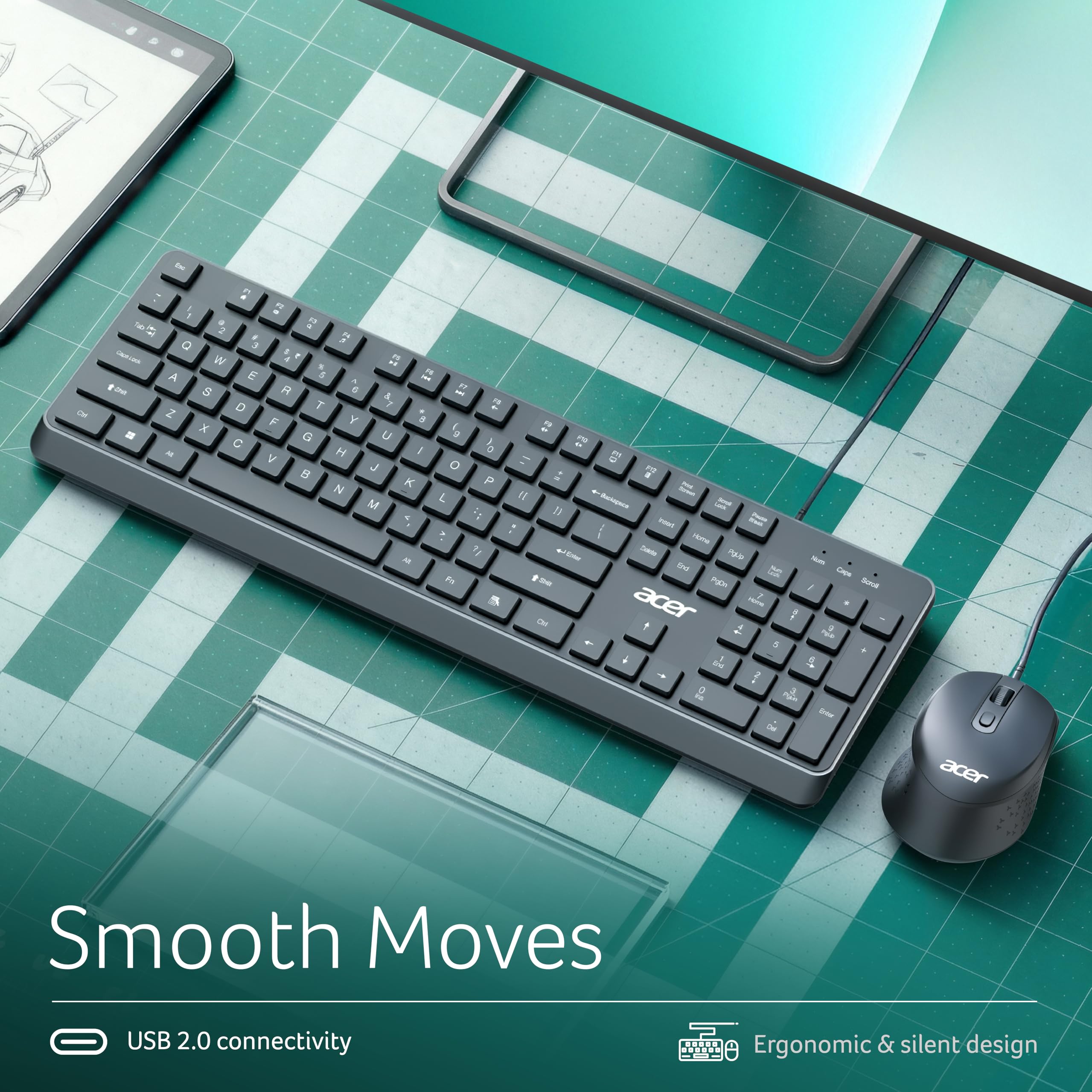 OfficeMate Wired Keyboard Mouse Combo | Full Size 104 Keys Keyboard with Multimedia Keys | 1200 DPI Optical Mouse | USB Plug & Play | Silent Typing | Ergonomic Design | Windows Compatible I Black