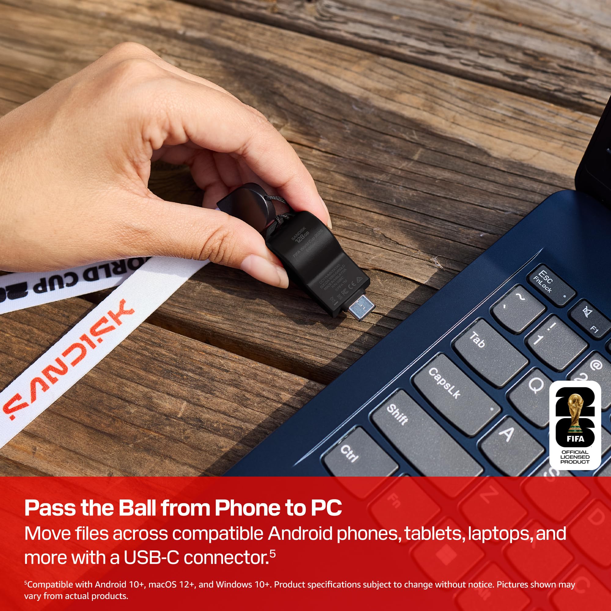 SANDISK USB Type-C Flash Drive 128GB, FIFA World Cup 2026 Edition, Up to 300MB/s, Collectible Whistle Design Pendrive for Smartphone & Laptop
