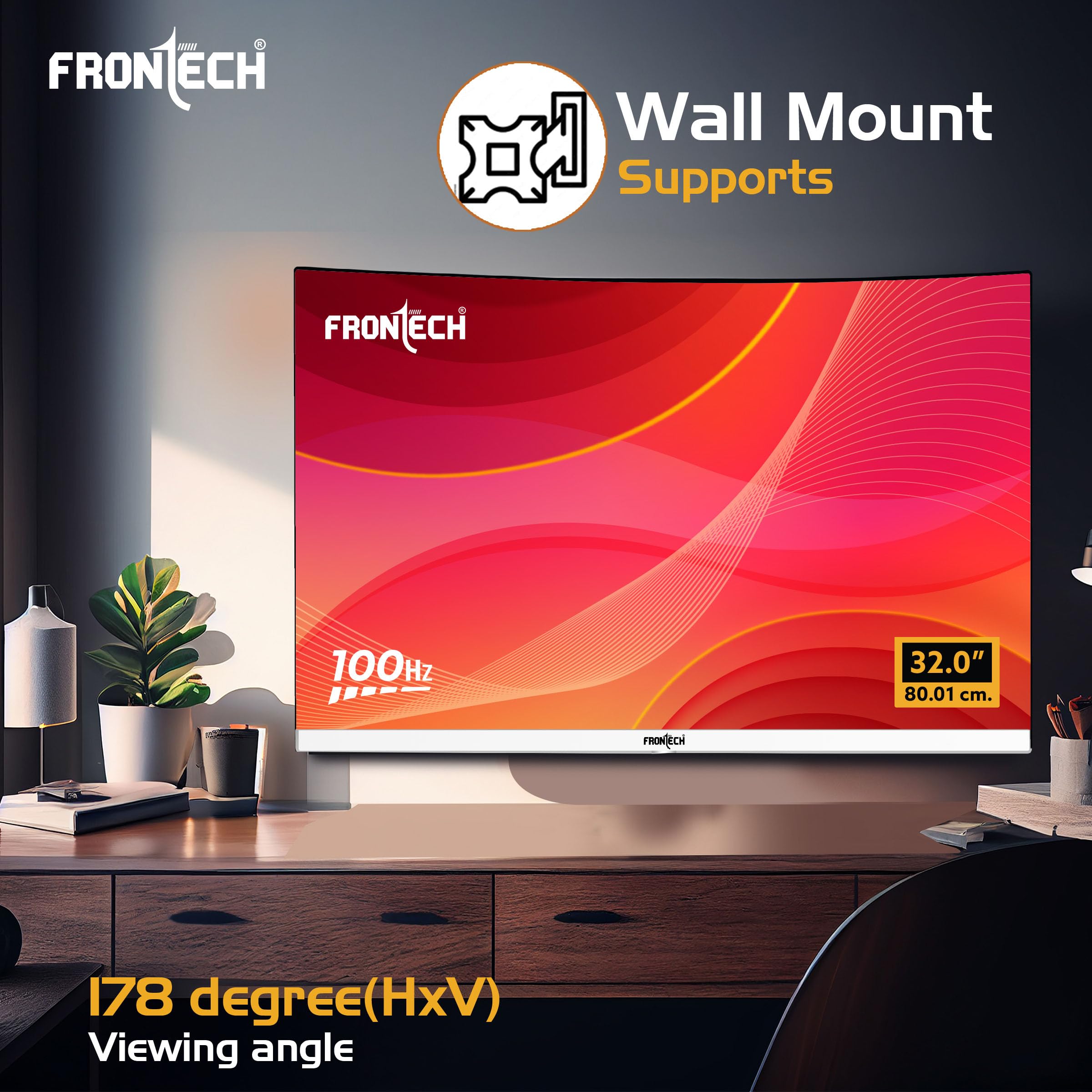 Ultima Series 32 Inch (80.01 cm) with 1920x1080 Pixels Curved LED Monitor Full HD| Refresh Rate 100 Hz | VA Panel| Ultra Slim |Bezel Less Design |16.7M Colors | HDMI & VGA Ports (MON-0081)