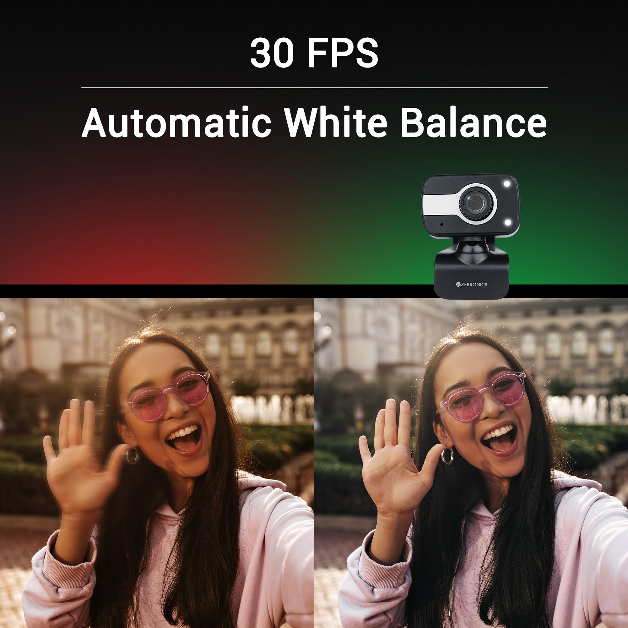 Zeb-Crystal Clear Web Camera, 0.3 MP with USB with 3P Lens,Built-in Microphone,Auto White Balance,Night Vision and Manual Switch for LED (Black)
