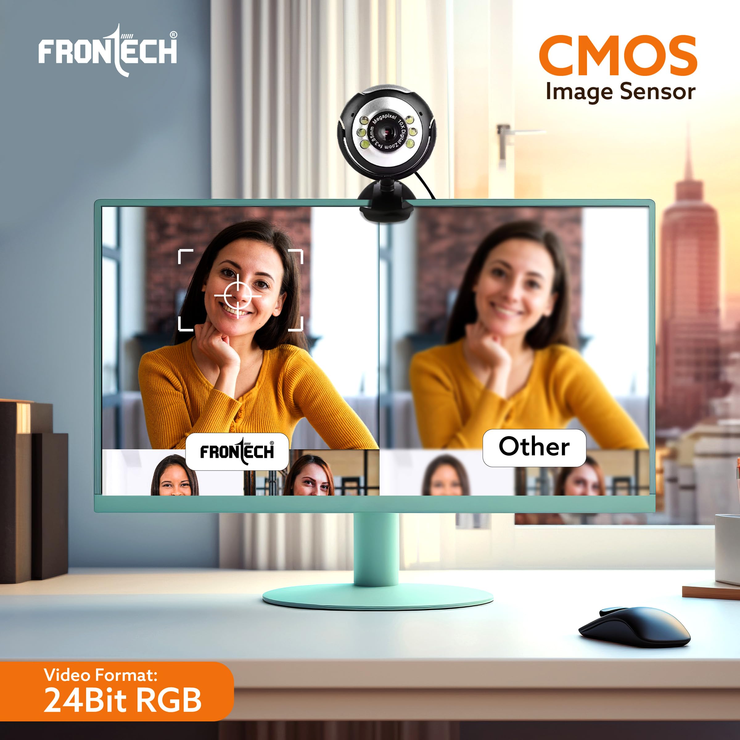 Digital Webcam with Built-in Mic & LED Lights, 30 FPS, Plug and Play USB Interface, Auto White Balance, for Video Calling, Live Streaming, Online Classes, Laptop/PC/TV (2251, Black)