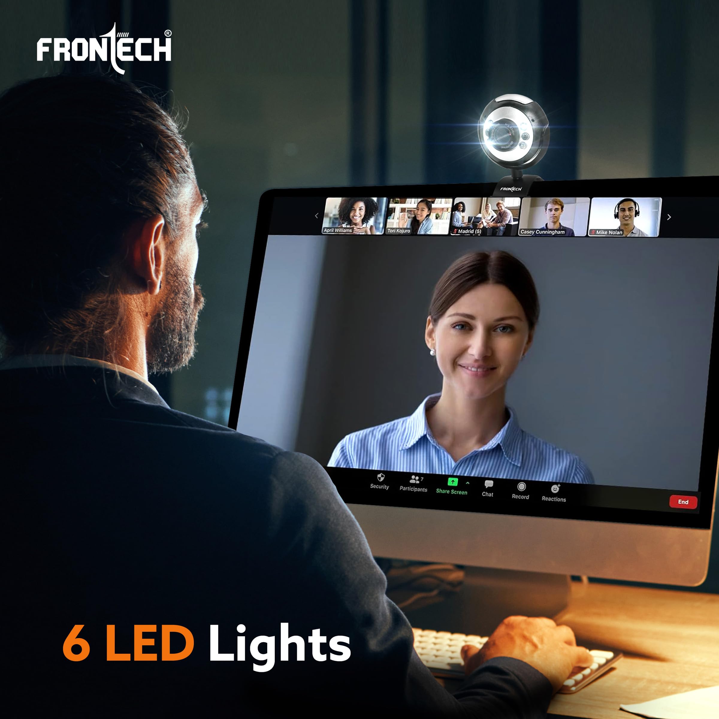 Digital Webcam with Built-in Mic & LED Lights, 30 FPS, Plug and Play USB Interface, Auto White Balance, for Video Calling, Live Streaming, Online Classes, Laptop/PC/TV (2251, Black)