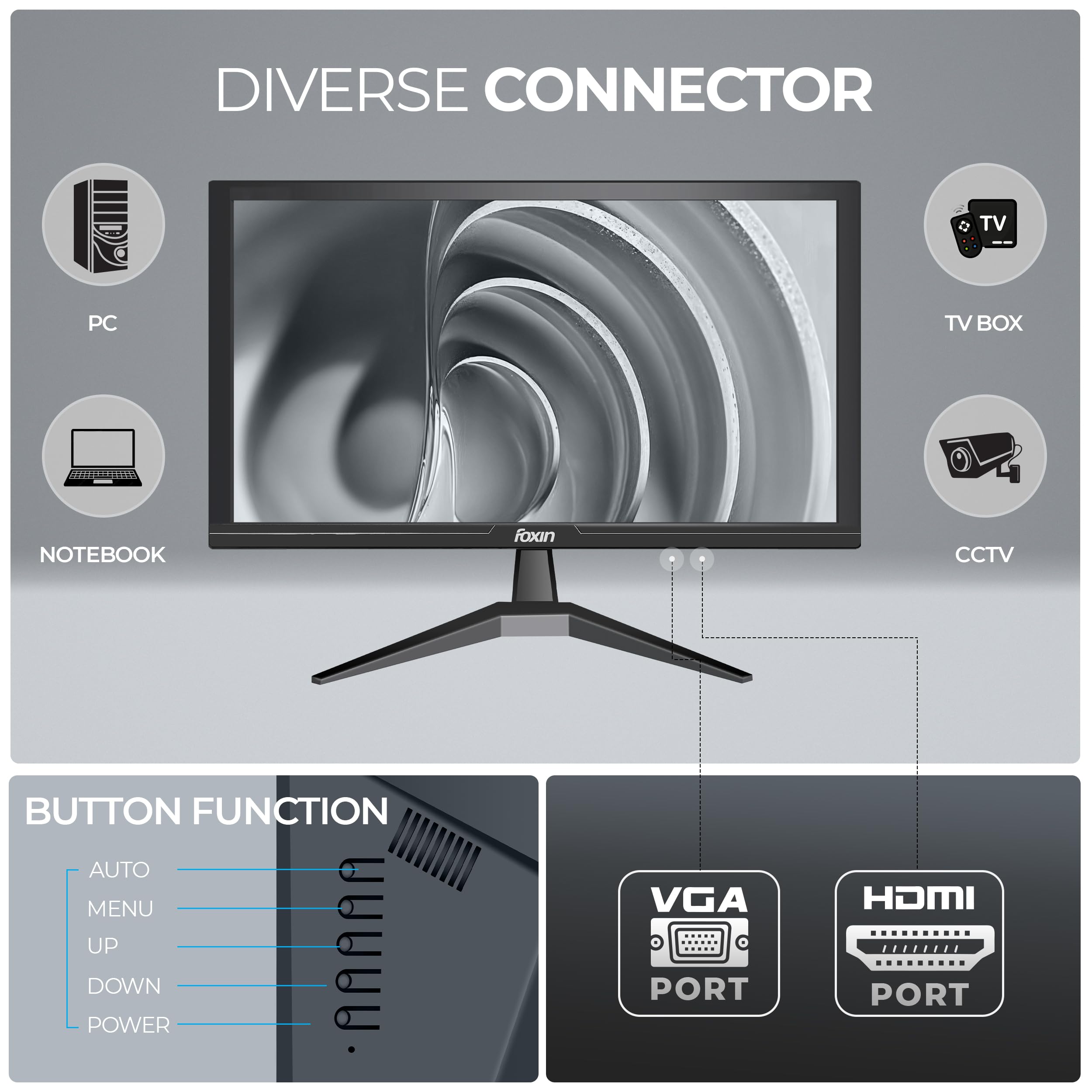 20.5 inch (52.07 cm) Crystal Flat LED Monitor | HD 1600 x 900p True Pixel Display | HDMI & VGA Input | 5ms | 60Hz | Slim & Wall Mountable | 16.7M Colors | Desktop/Office/CCTV Use | Black