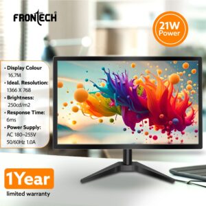 FRONTECH 18.5-inch (46.99cm), LED, HD 1366x768, 60Hz, Black, HDMI & VGA Input, 16.7M Colors, Glossy Panel, Slim Design, Wall Mountable Monitor (MON-0061)
