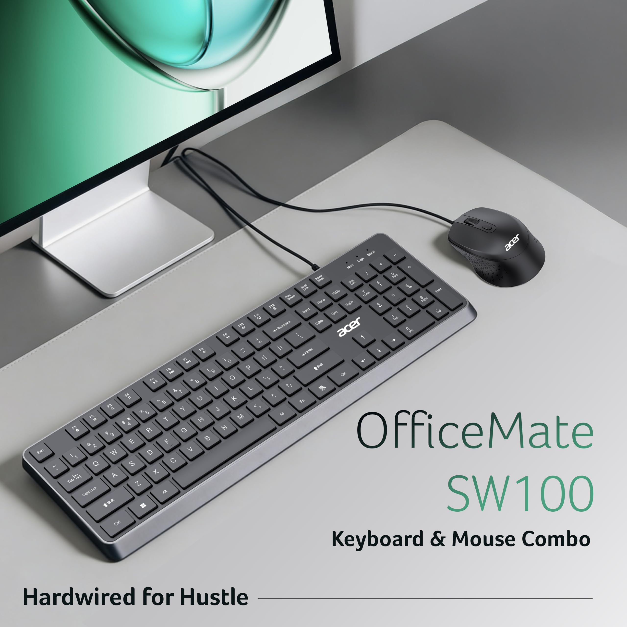 OfficeMate Wired Keyboard Mouse Combo | Full Size 104 Keys Keyboard with Multimedia Keys | 1200 DPI Optical Mouse | USB Plug & Play | Silent Typing | Ergonomic Design | Windows Compatible I Black