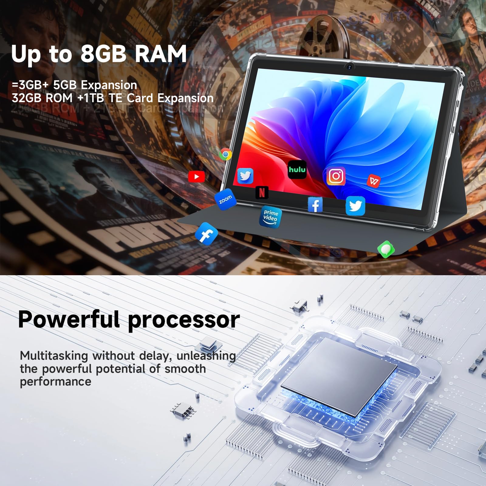 Tablet 7 Inch Android 14.0 with Protective Case, 8GB (4+4GB Expand) RAM+ 32GB ROM, IPS Screen, Dual Camera, Bluetooth 5.0 WiFi Tab (Black)