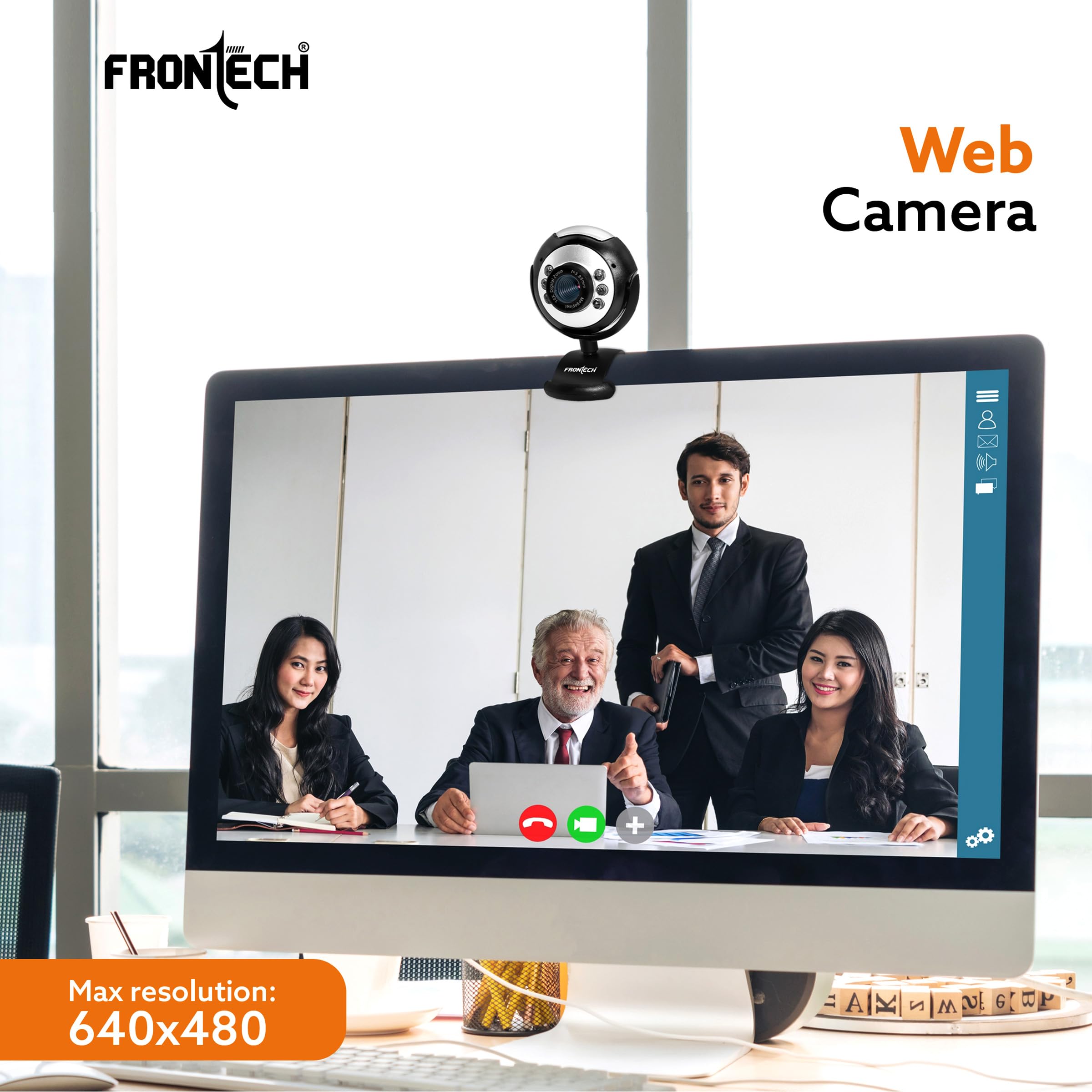 Digital Webcam with Built-in Mic & LED Lights, 30 FPS, Plug and Play USB Interface, Auto White Balance, for Video Calling, Live Streaming, Online Classes, Laptop/PC/TV (2251, Black)