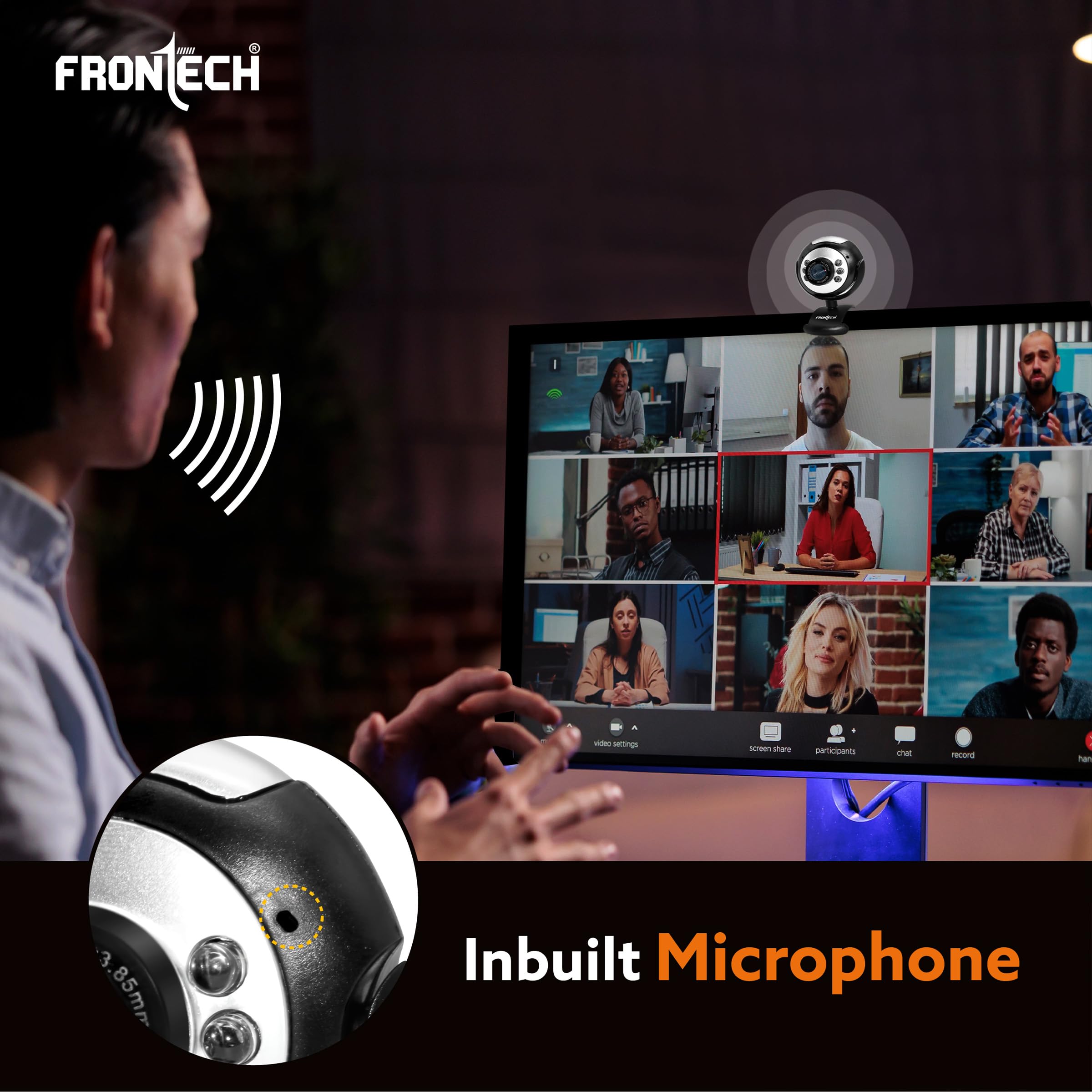 Digital Webcam with Built-in Mic & LED Lights, 30 FPS, Plug and Play USB Interface, Auto White Balance, for Video Calling, Live Streaming, Online Classes, Laptop/PC/TV (2251, Black)