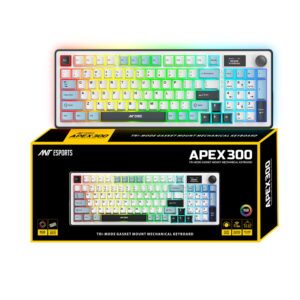 Ant Esports Apex 300 Tri-Mode (2.4GHz-BT-Wired) 5Layer Gasket Mount Mechanical Keyboard, 95Key Anti-Ghosting + Knob, OLED Display, RGB, KTT Hot-Swap Switches,1000Hz Polling, 4000mAh for PC Mac Laptops