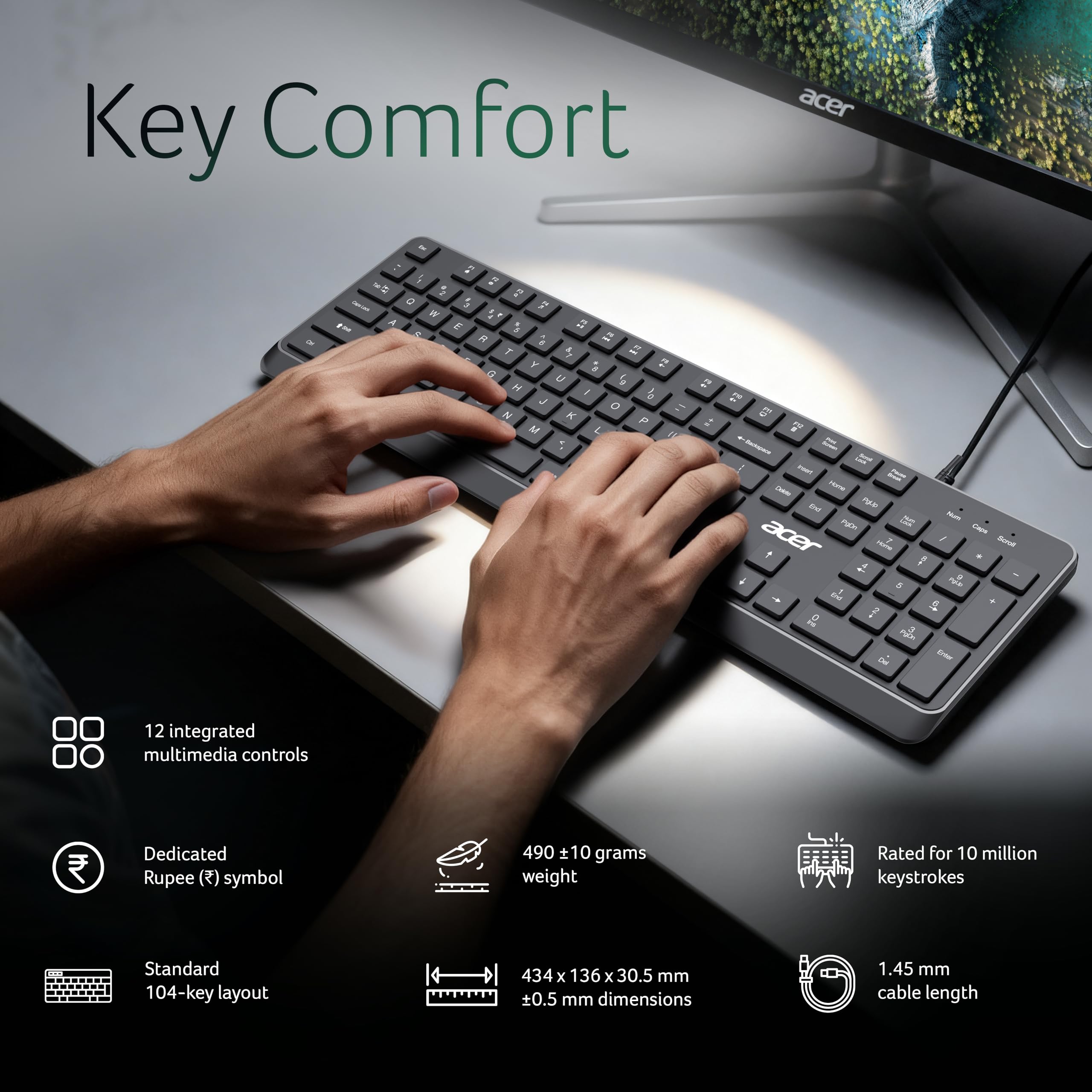 OfficeMate Wired Keyboard Mouse Combo | Full Size 104 Keys Keyboard with Multimedia Keys | 1200 DPI Optical Mouse | USB Plug & Play | Silent Typing | Ergonomic Design | Windows Compatible I Black
