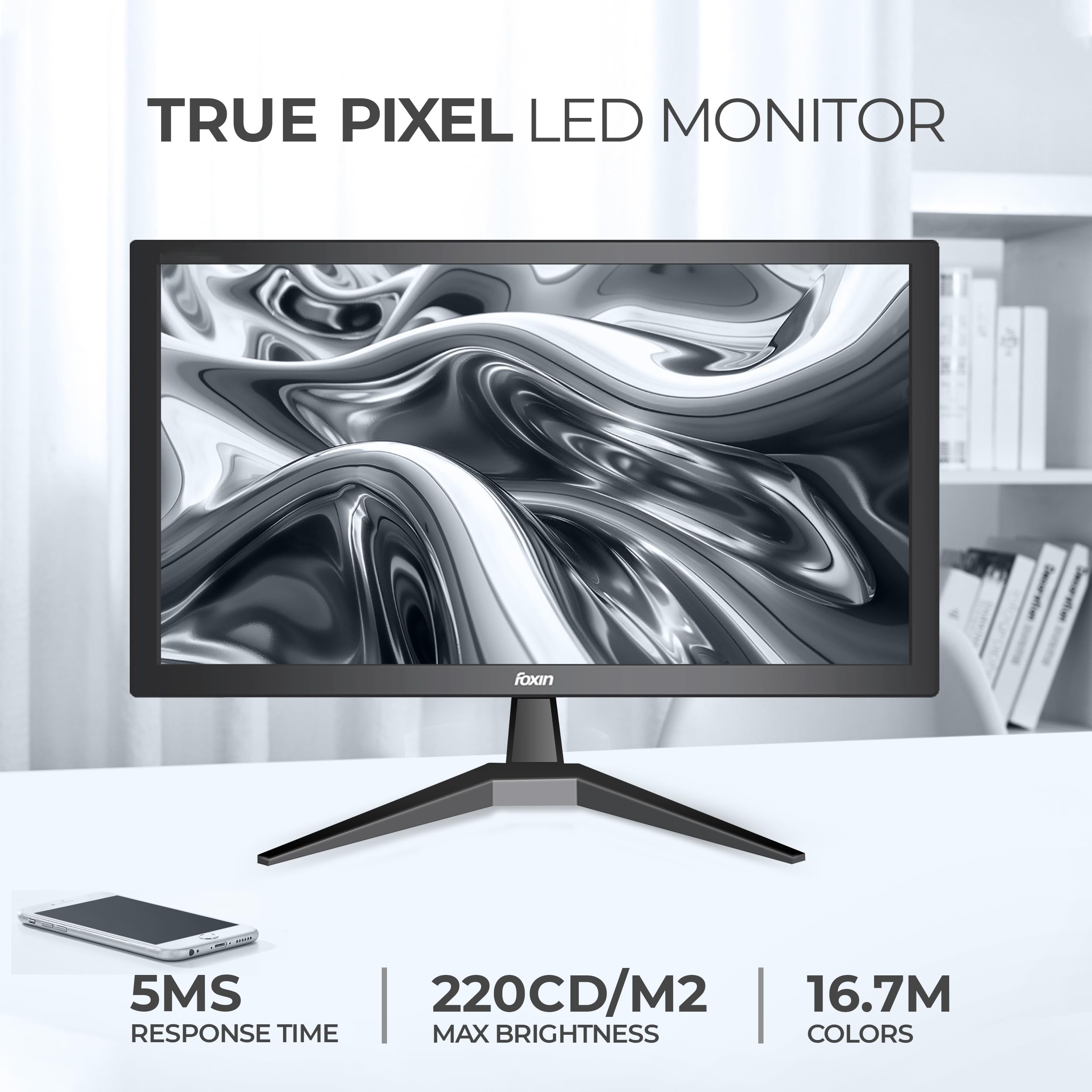 20.5 inch (52.07 cm) Crystal Flat LED Monitor | HD 1600 x 900p True Pixel Display | HDMI & VGA Input | 5ms | 60Hz | Slim & Wall Mountable | 16.7M Colors | Desktop/Office/CCTV Use | Black