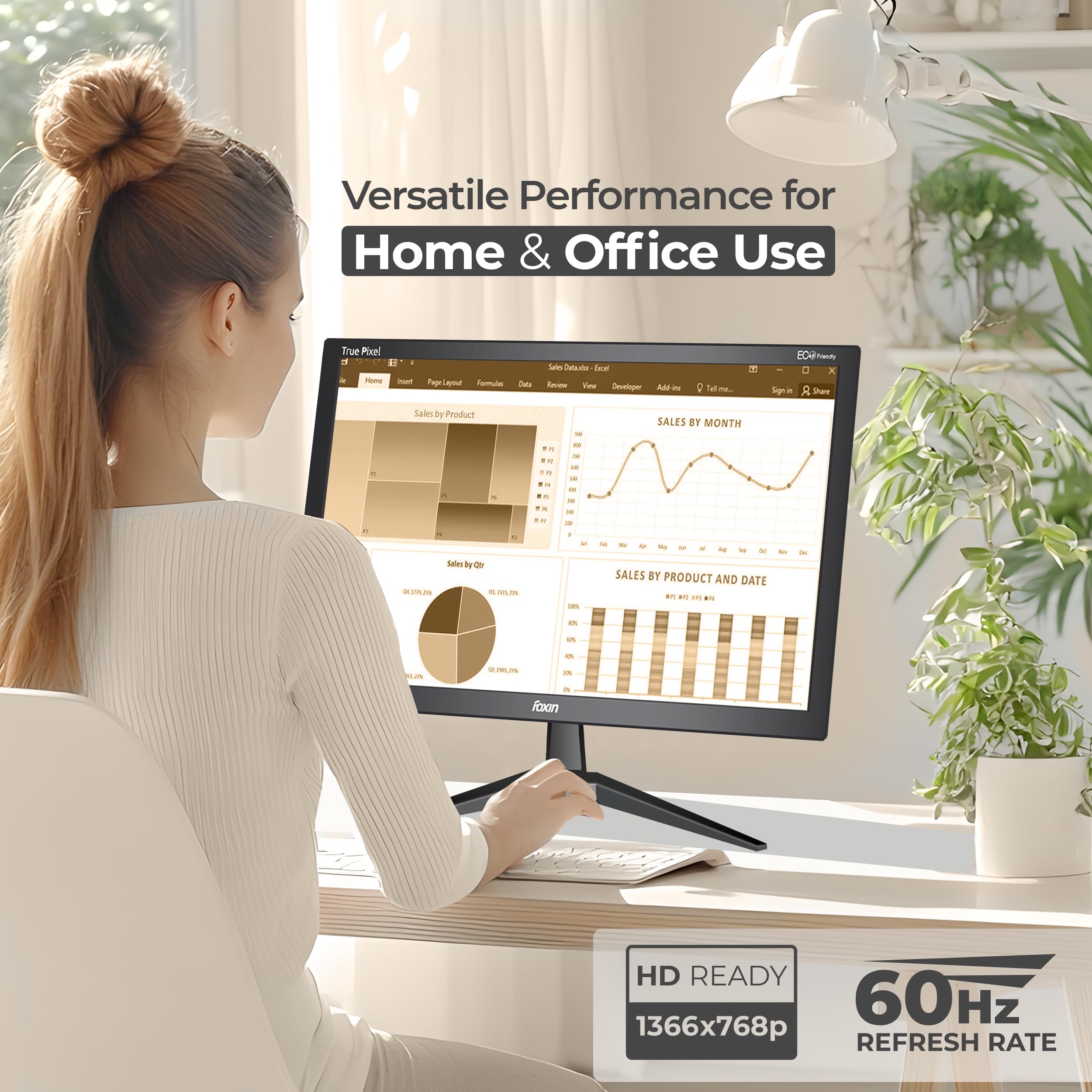 Crystal 19 Inch (46.99 cm) Crystal Flat LED Monitor | True Pixel HD Display, 1366x768p, 16.7M Colors, 5ms, 60Hz | HDMI & VGA Ports | Wall Mountable | Desktop/Office/CCTV Use | 1 Year Warranty