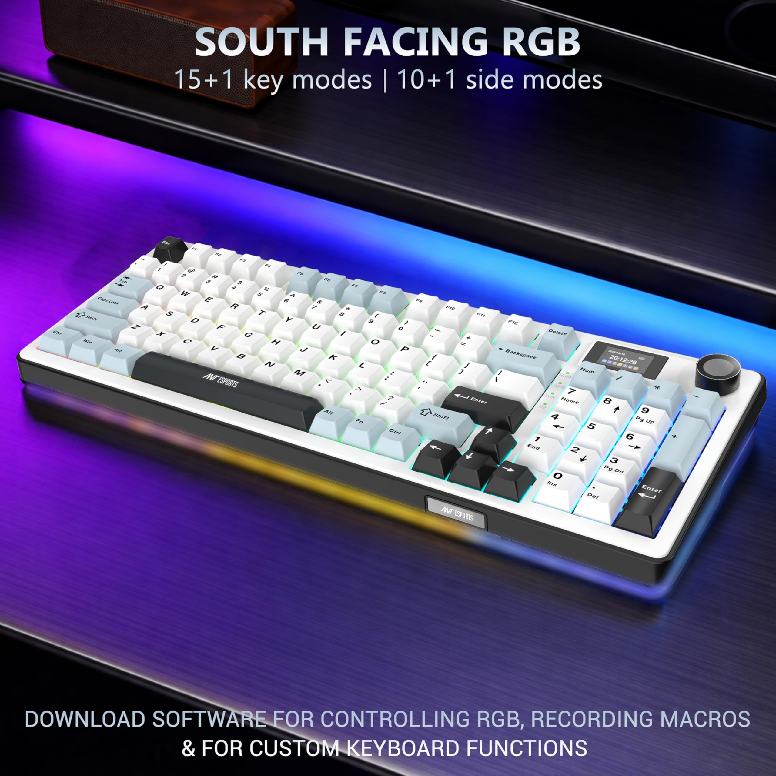 Apex 300 Tri-Mode (2.4GHz-BT-Wired) 5Layer Gasket Mount Mechanical Keyboard, 95Key Anti-Ghosting + Knob, OLED Display, RGB, KTT Hot-Swap Switches,1000Hz Polling, 4000mAh for PC Mac Laptops
