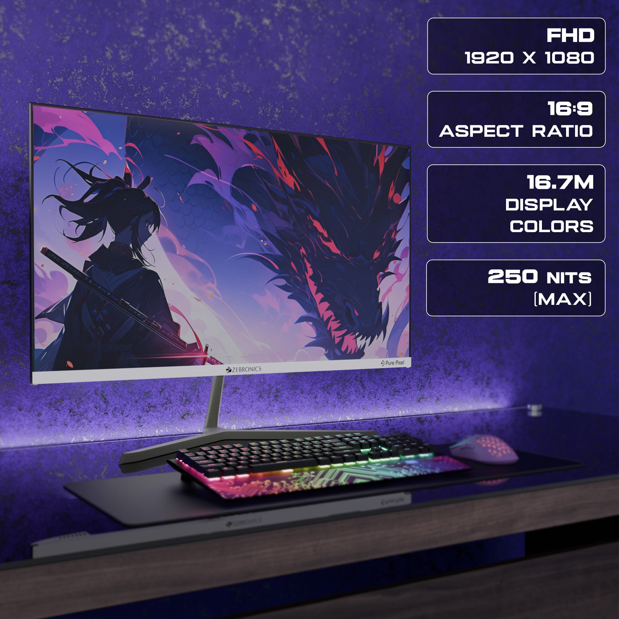 Full HD LED Monitor, 21.5 Anti-Glare Screen, 100Hz Refresh Rate, Ultra Slim, Bezel-Less Display, 250nits Brightness, HDMI & VGA, Wall Mountable (A122)